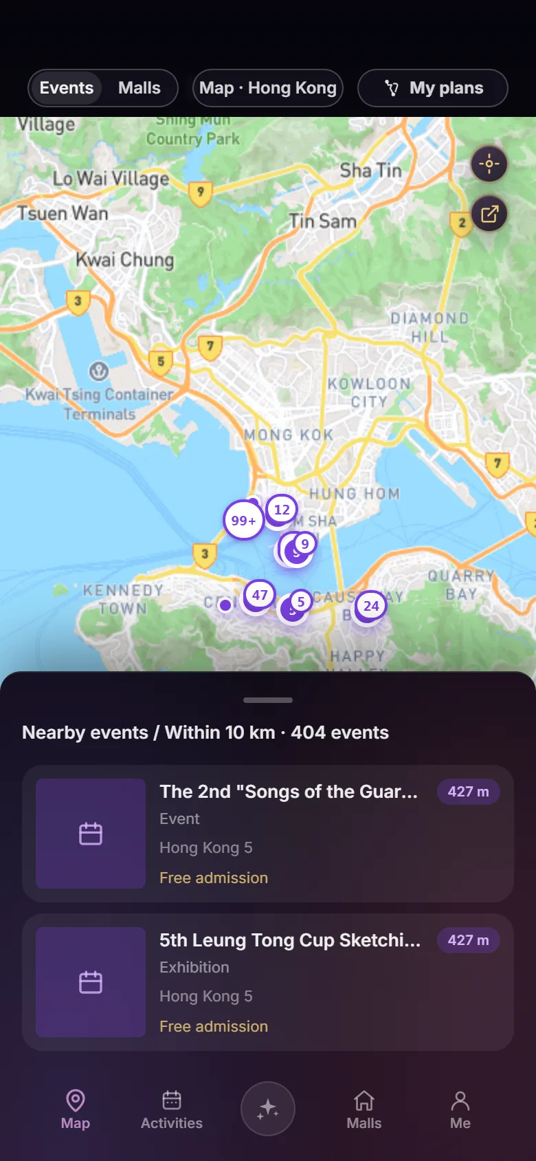 A place and what's happening there, seen in the Web App
